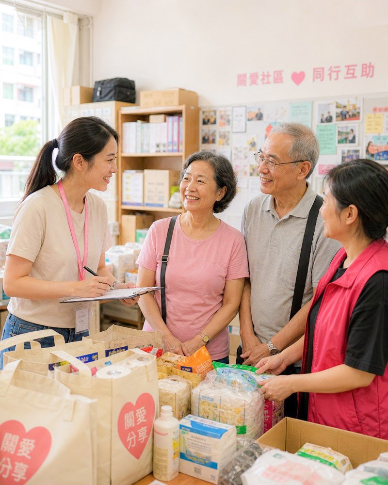 香港社會服務機構職員協助街坊安排福袋物資